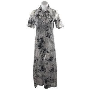 One Above Another Women's Gray Paint Splash Button Denim Overalls Jumpsuit Sz S